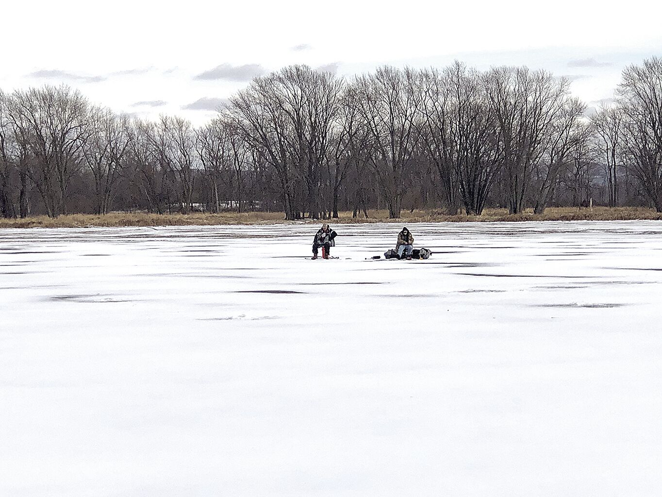 Ice fishing on Lawrence Lake Bay